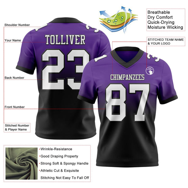 Custom Purple White-Black Authentic Fade Fashion Football Jersey alternate