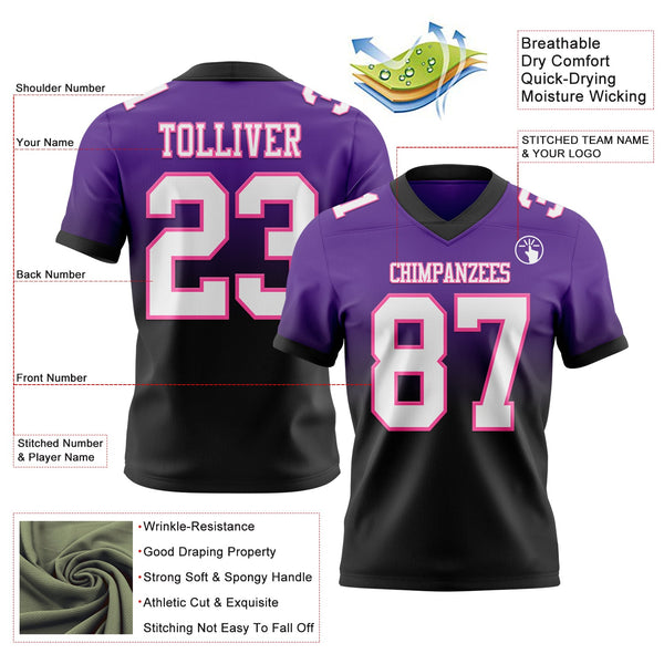 Custom Purple White Black-Pink Authentic Fade Fashion Football Jersey alternate