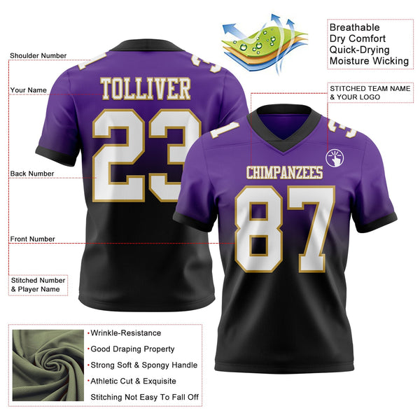 Custom Purple White Black-Old Gold Authentic Fade Fashion Football Jersey alternate