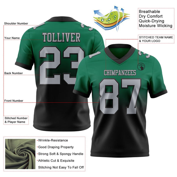 Custom Kelly Green Gray-Black Authentic Fade Fashion Football Jersey alternate