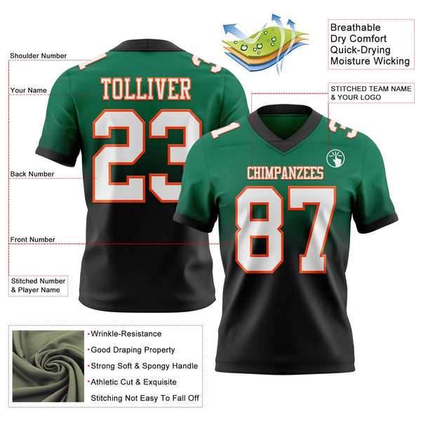 Custom Kelly Green White Black-Orange Authentic Fade Fashion Football Jersey alternate