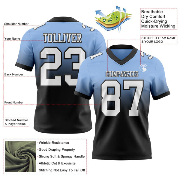 Custom Light Blue White-Black Authentic Fade Fashion Football Jersey alternate