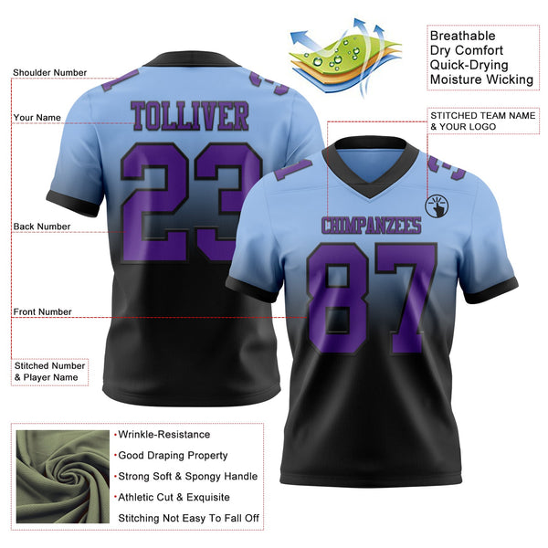 Custom Light Blue Purple-Black Authentic Fade Fashion Football Jersey alternate