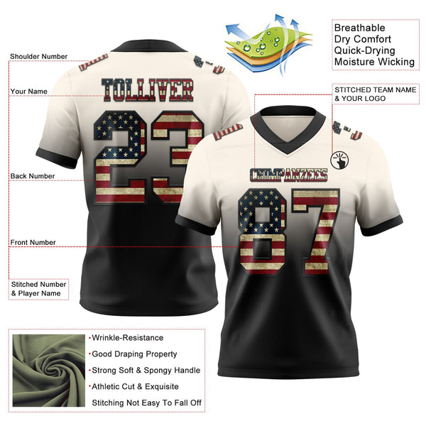 Custom Cream Vintage USA Flag-Black Authentic Fade Fashion Football Jersey alternate