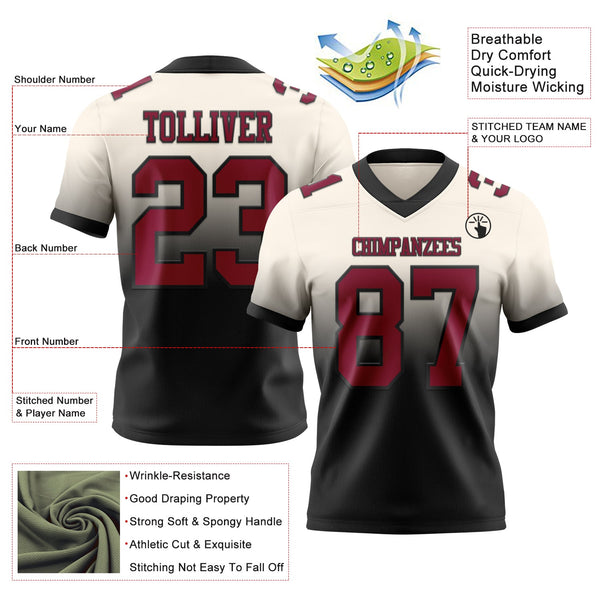 Custom Cream Maroon-Black Authentic Fade Fashion Football Jersey alternate