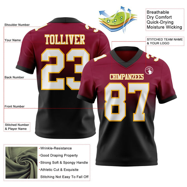 Custom Maroon White Black-Gold Authentic Fade Fashion Football Jersey alternate