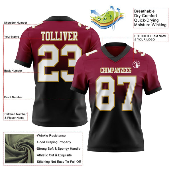 Custom Maroon White Black-Old Gold Authentic Fade Fashion Football Jersey alternate