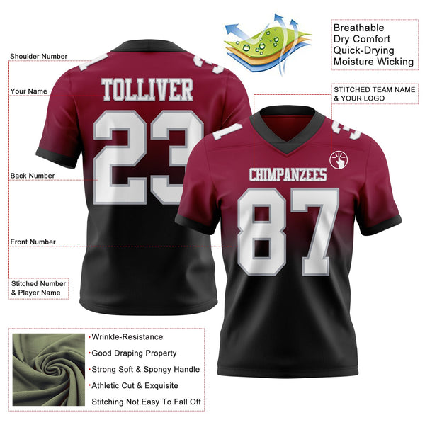 Custom Maroon White Black-Gray Authentic Fade Fashion Football Jersey alternate