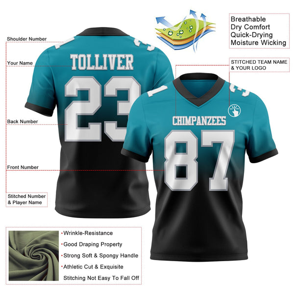 Custom Teal White Black-Gray Authentic Fade Fashion Football Jersey alternate