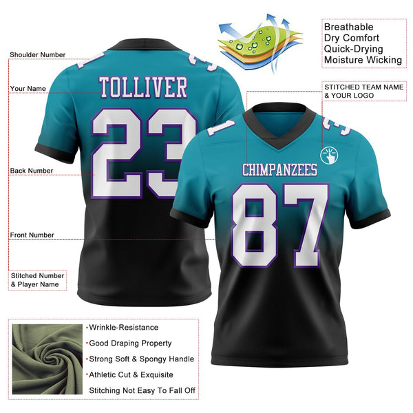 Custom Teal White Black-Purple Authentic Fade Fashion Football Jersey alternate