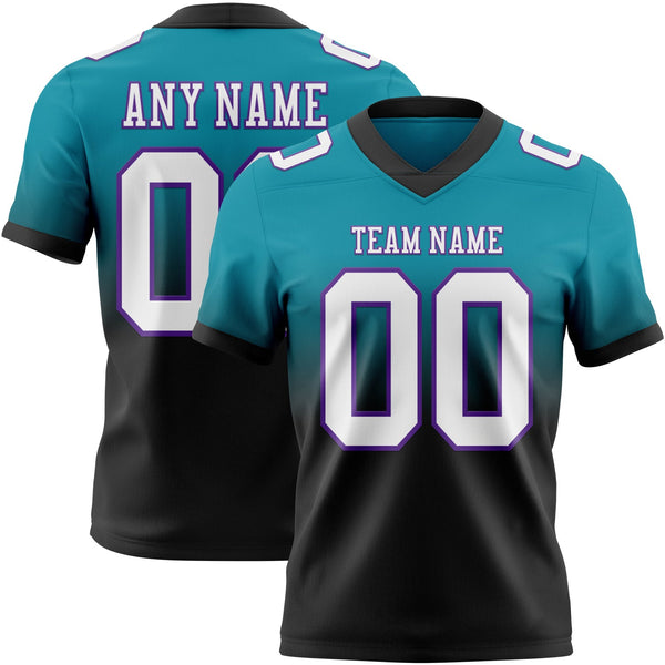 Custom Teal White Black-Purple Authentic Fade Fashion Football Jersey