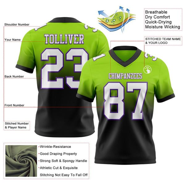 Custom Neon Green White Black-Purple Authentic Fade Fashion Football Jersey alternate