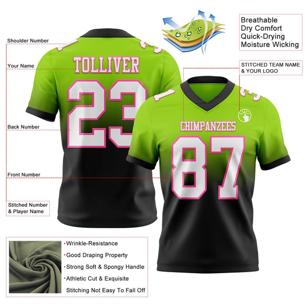 Custom Neon Green White Black-Pink Authentic Fade Fashion Football Jersey alternate