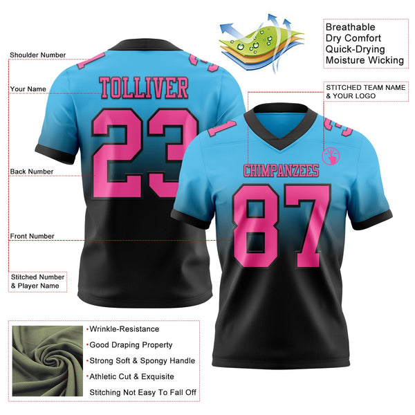 Custom Sky Blue Pink-Black Authentic Fade Fashion Football Jersey alternate