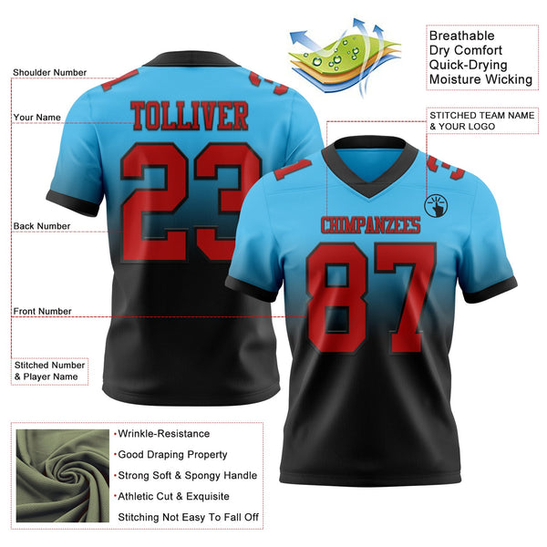 Custom Sky Blue Red-Black Authentic Fade Fashion Football Jersey alternate