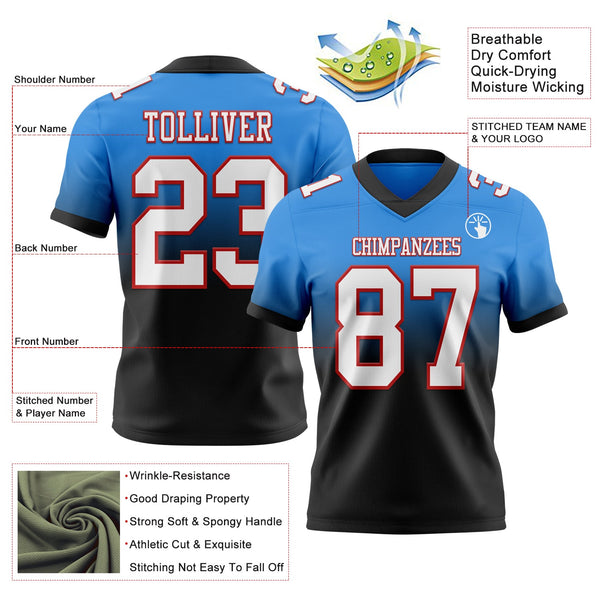 Custom Powder Blue White Black-Red Authentic Fade Fashion Football Jersey alternate