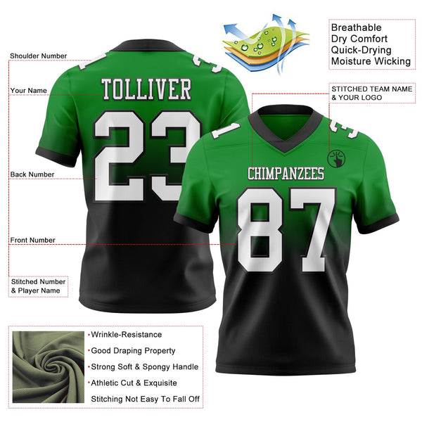 Custom Grass Green White-Black Authentic Fade Fashion Football Jersey alternate