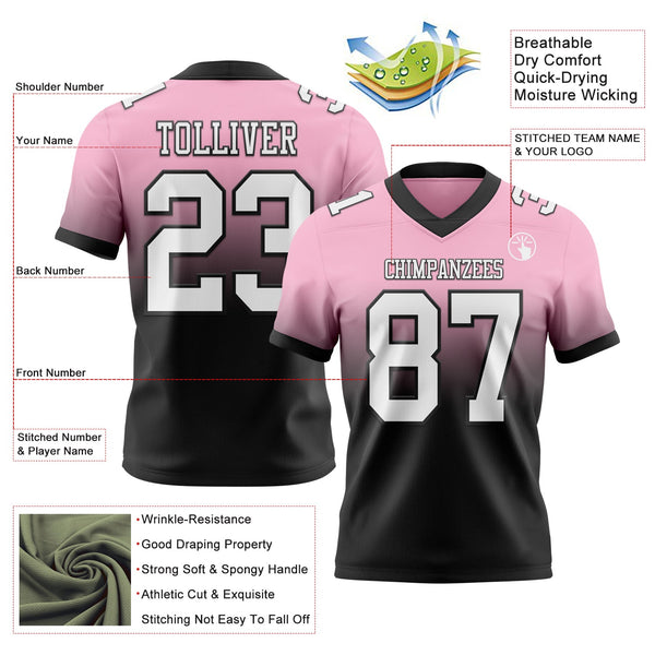 Custom Light Pink White-Black Authentic Fade Fashion Football Jersey alternate