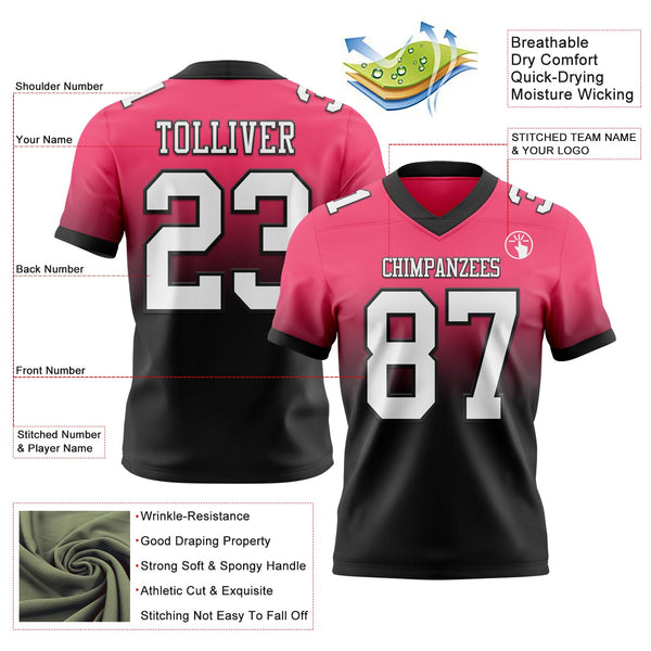 Custom Neon Pink White-Black Authentic Fade Fashion Football Jersey alternate