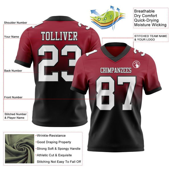 Custom Cardinal White-Black Authentic Fade Fashion Football Jersey alternate