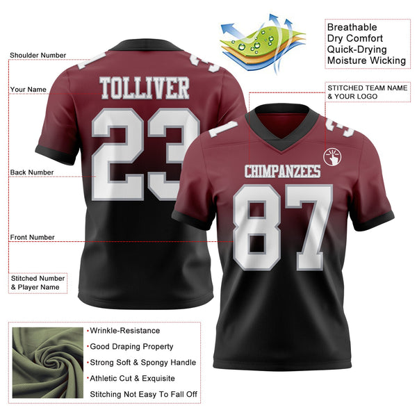 Custom Burgundy White Black-Gray Authentic Fade Fashion Football Jersey alternate