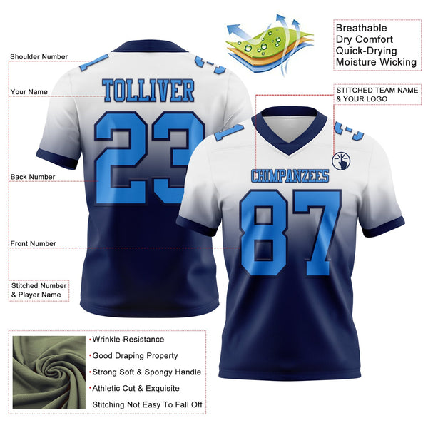 Custom White Powder Blue-Navy Authentic Fade Fashion Football Jersey alternate