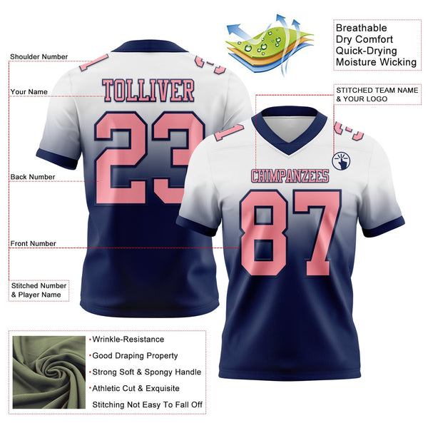 Custom White Medium Pink-Navy Authentic Fade Fashion Football Jersey alternate