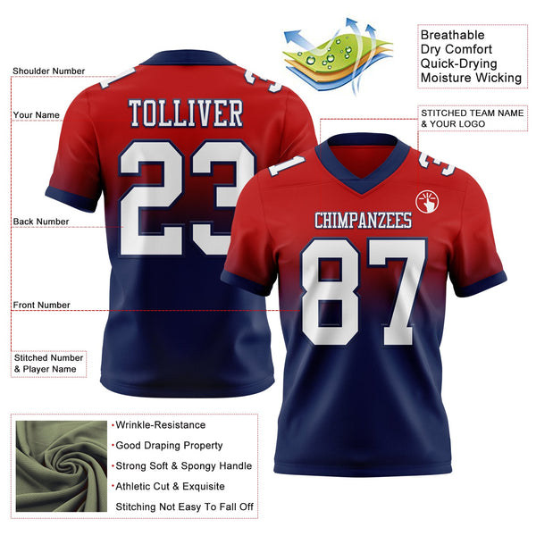 Custom Red White-Navy Authentic Fade Fashion Football Jersey alternate