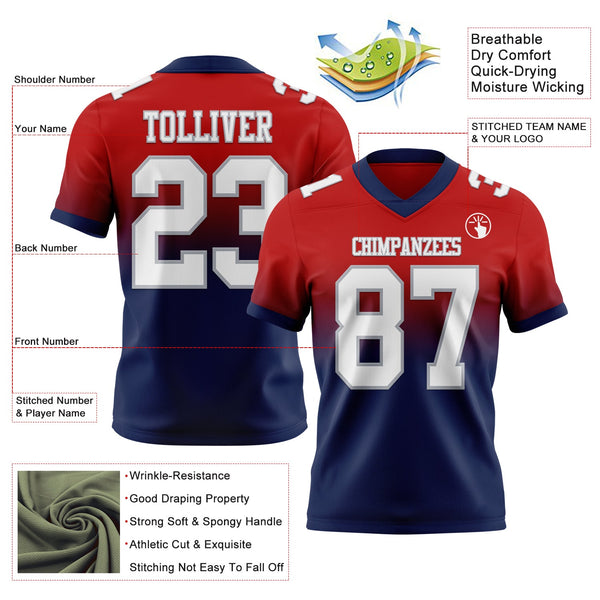 Custom Red White Navy-Gray Authentic Fade Fashion Football Jersey alternate
