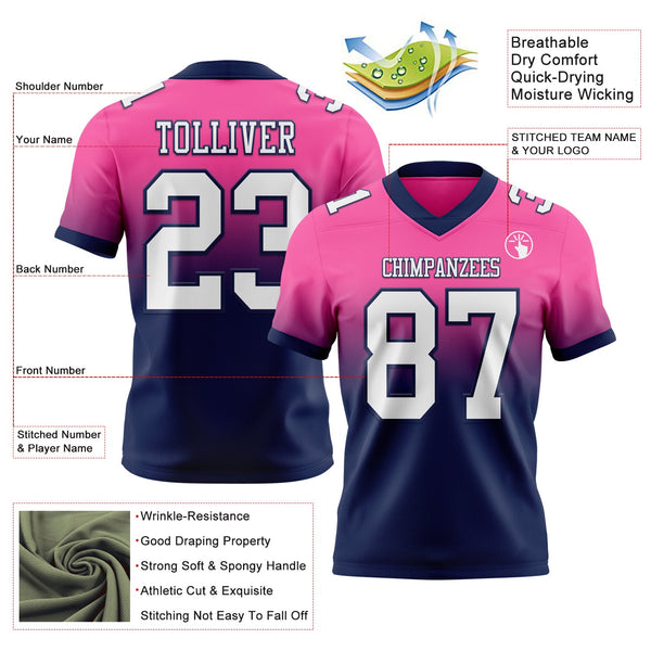 Custom Pink White-Navy Authentic Fade Fashion Football Jersey alternate