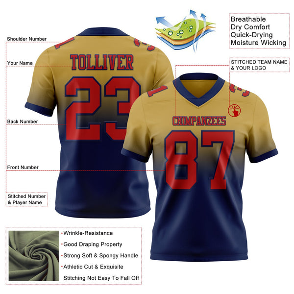 Custom Old Gold Red-Navy Authentic Fade Fashion Football Jersey alternate
