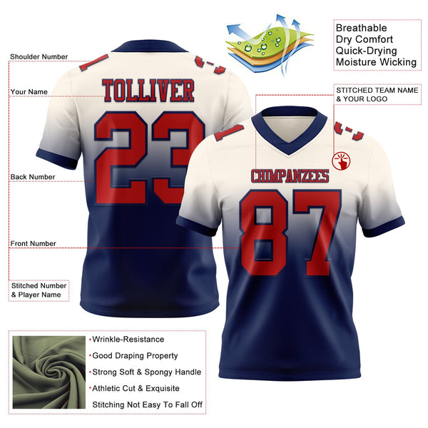 Custom Cream Red-Navy Authentic Fade Fashion Football Jersey alternate