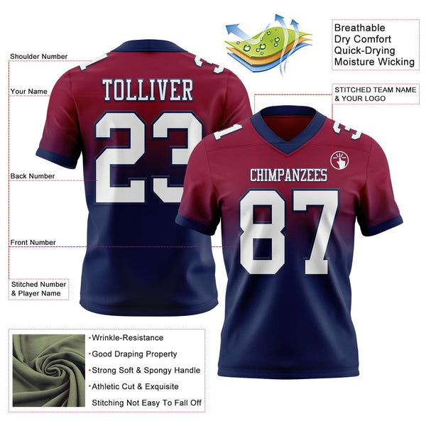 Custom Maroon White-Navy Authentic Fade Fashion Football Jersey alternate