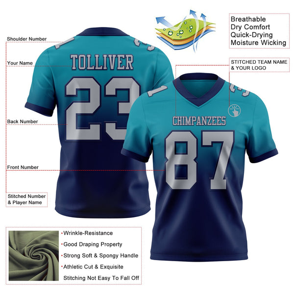 Custom Teal Gray-Navy Authentic Fade Fashion Football Jersey alternate