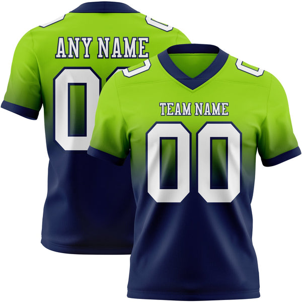 Custom Neon Green White-Navy Authentic Fade Fashion Football Jersey