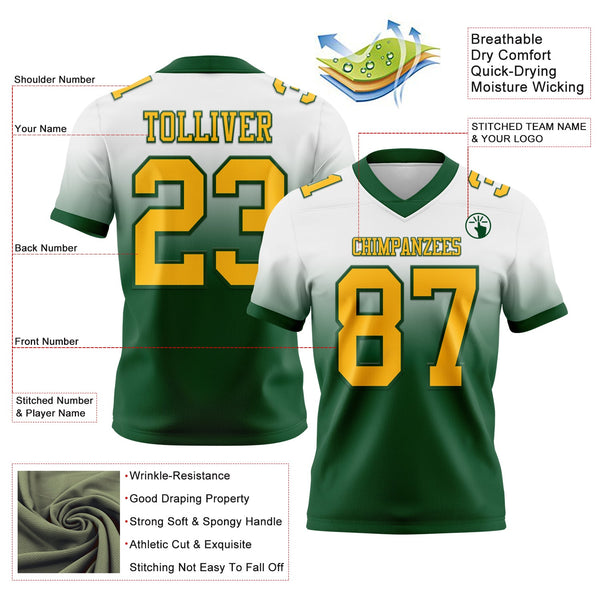 Custom White Gold-Green Authentic Fade Fashion Football Jersey alternate