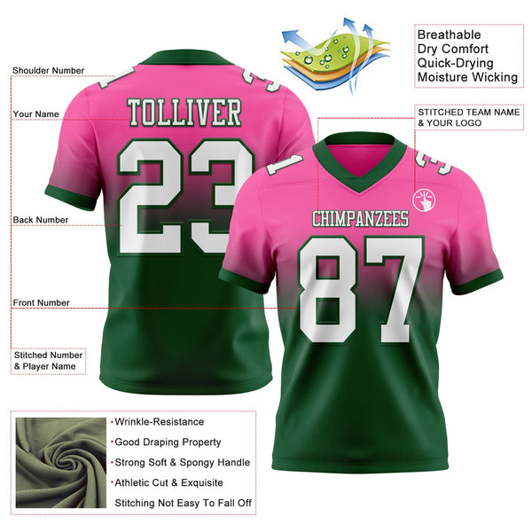 Custom Pink White-Green Authentic Fade Fashion Football Jersey alternate