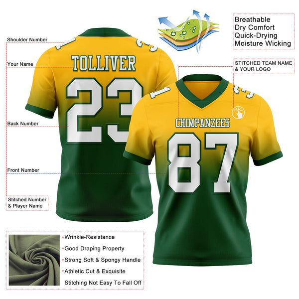 Custom Gold White-Green Authentic Fade Fashion Football Jersey alternate