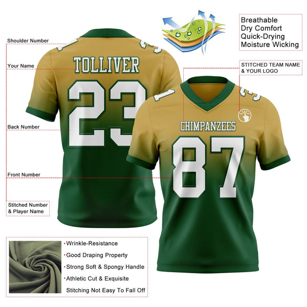 Custom Old Gold White-Green Authentic Fade Fashion Football Jersey alternate