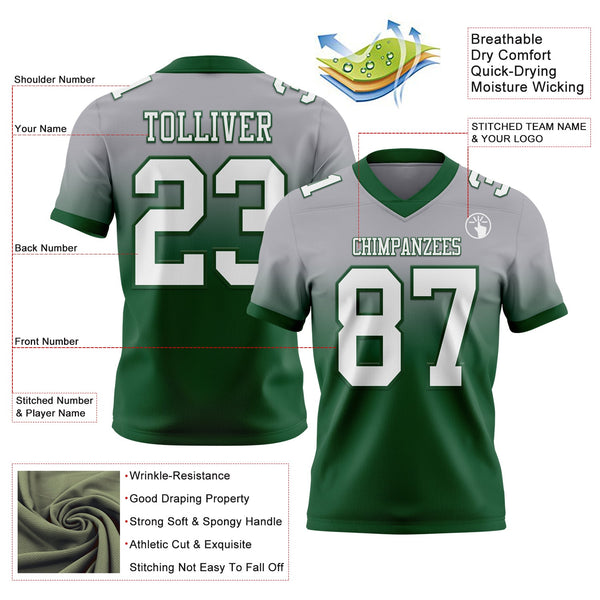 Custom Gray White-Green Authentic Fade Fashion Football Jersey alternate