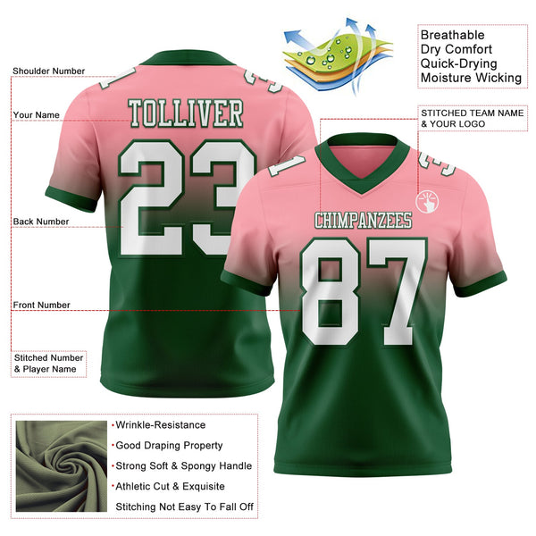 Custom Medium Pink White-Green Authentic Fade Fashion Football Jersey alternate