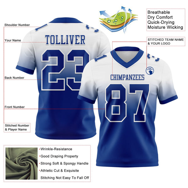 Custom White Royal Authentic Fade Fashion Football Jersey alternate