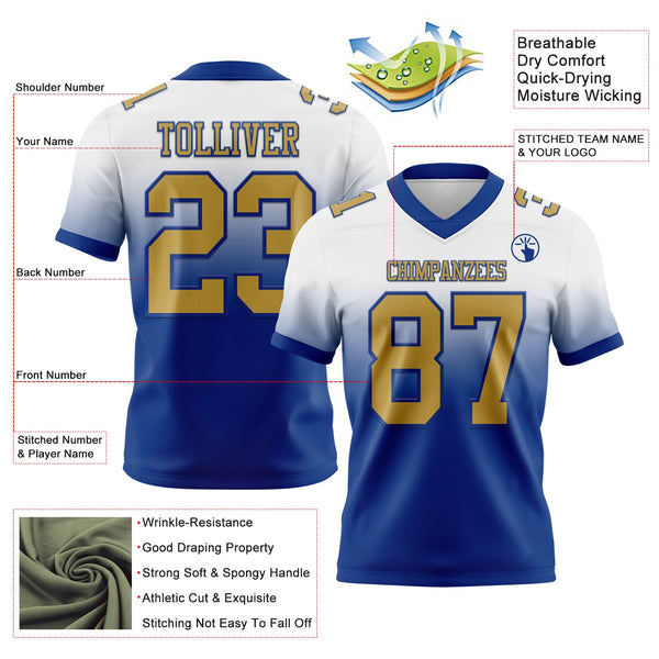 Custom White Old Gold-Royal Authentic Fade Fashion Football Jersey alternate