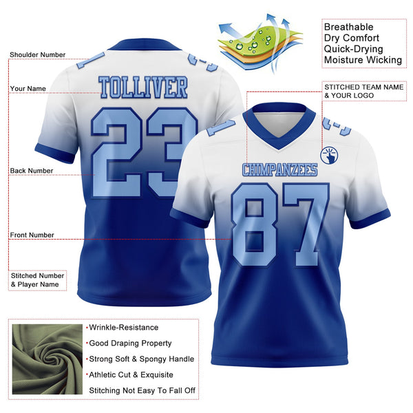Custom White Light Blue-Royal Authentic Fade Fashion Football Jersey alternate
