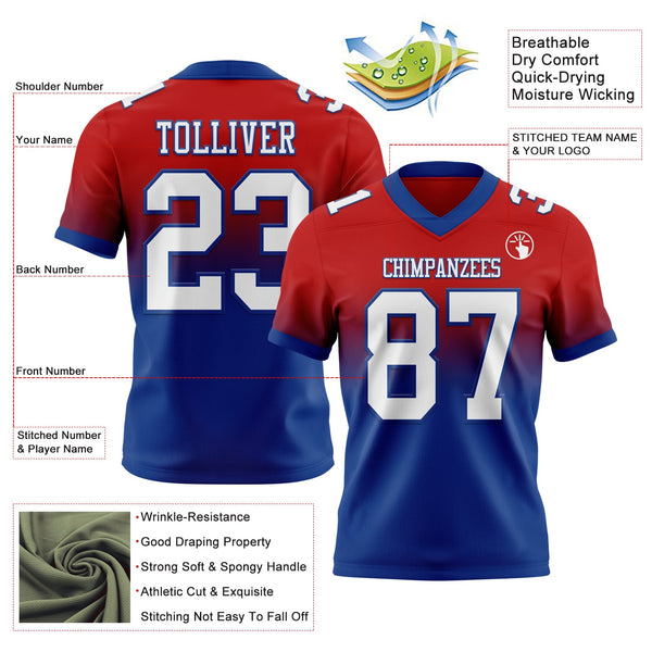 Custom Red White-Royal Authentic Fade Fashion Football Jersey alternate