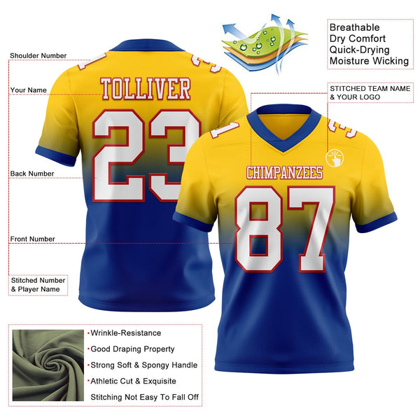 Custom Yellow White Royal-Red Authentic Fade Fashion Football Jersey alternate