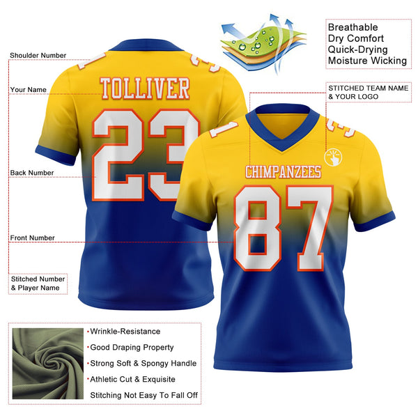 Custom Yellow White Royal-Orange Authentic Fade Fashion Football Jersey alternate
