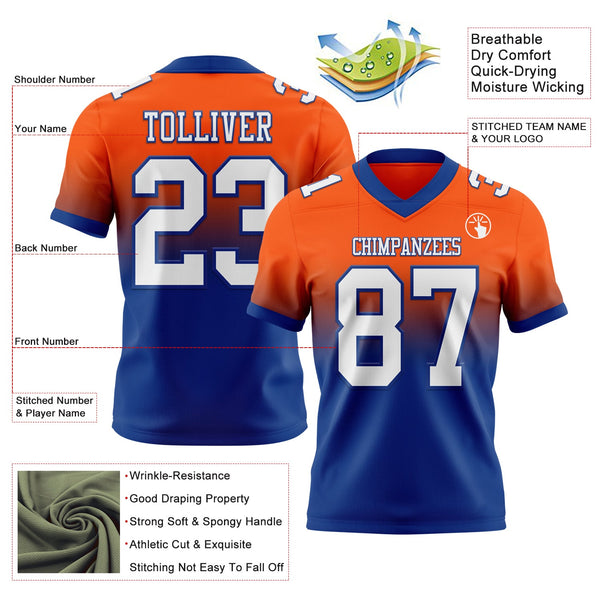 Custom Orange White-Royal Authentic Fade Fashion Football Jersey alternate
