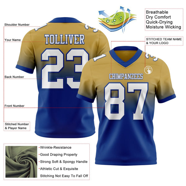 Custom Old Gold White-Royal Authentic Fade Fashion Football Jersey alternate