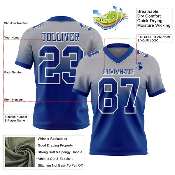 Custom Gray Royal-White Authentic Fade Fashion Football Jersey alternate